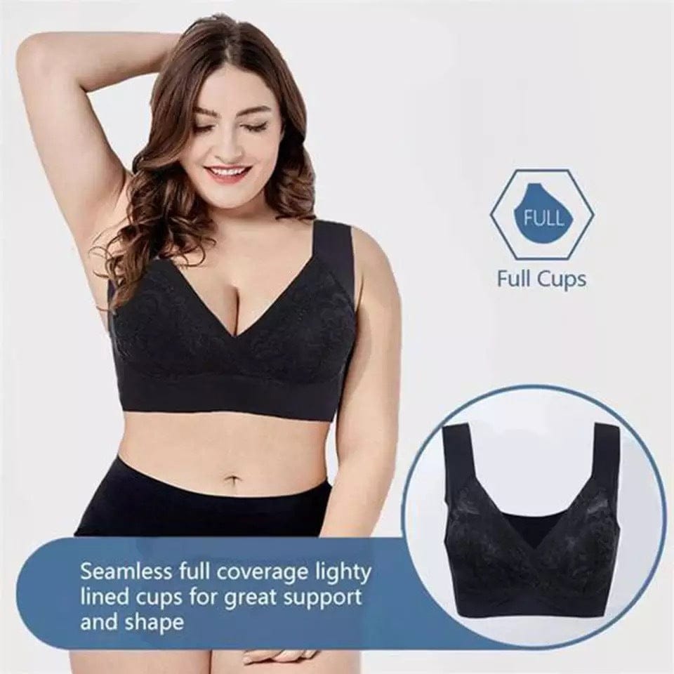 Women's Plus Size Gather Lace Bra Without Steel Ring Decompression Straps BENNYS