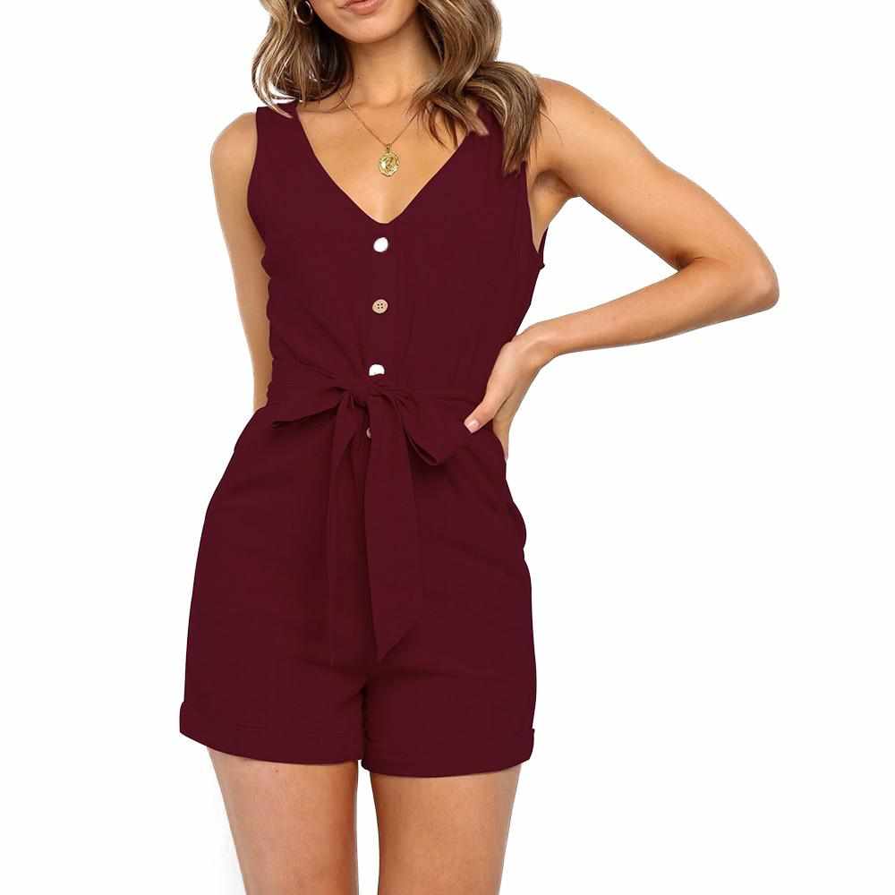 Women's Sexy V Neck Cotton Sleeveless Playsuit  Short Jumpsuit Femme Rompers BENNYS