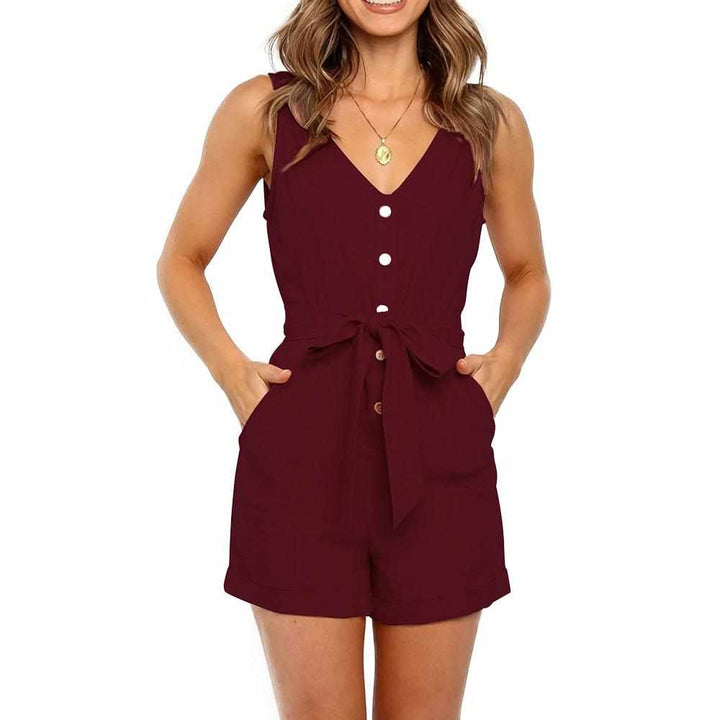 Women's Sexy V Neck Cotton Sleeveless Playsuit  Short Jumpsuit Femme Rompers BENNYS
