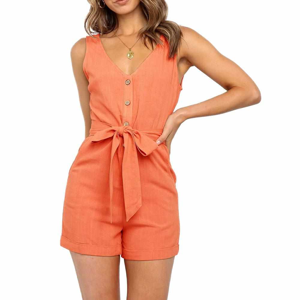 Women's Sexy V Neck Cotton Sleeveless Playsuit  Short Jumpsuit Femme Rompers BENNYS