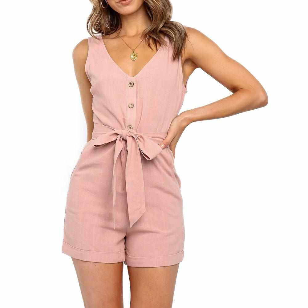 Women's Sexy V Neck Cotton Sleeveless Playsuit  Short Jumpsuit Femme Rompers BENNYS