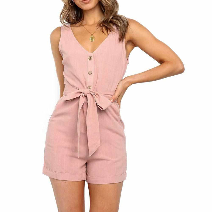 Women's Sexy V Neck Cotton Sleeveless Playsuit  Short Jumpsuit Femme Rompers BENNYS