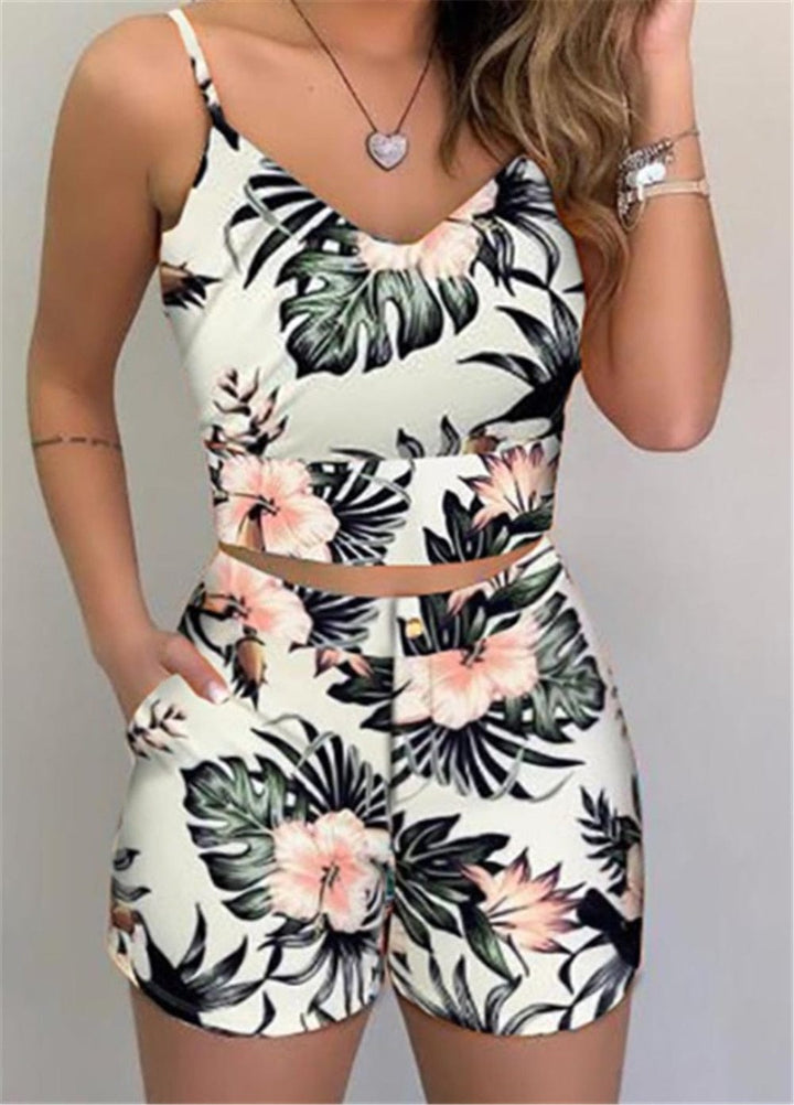 Women's Shorts 2 Pieces Sets Summer Office Lady Floral Female Outfits BENNYS