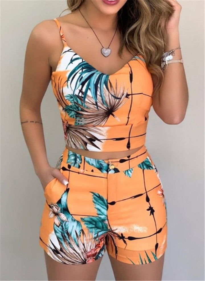 Women's Shorts 2 Pieces Sets Summer Office Lady Floral Female Outfits BENNYS