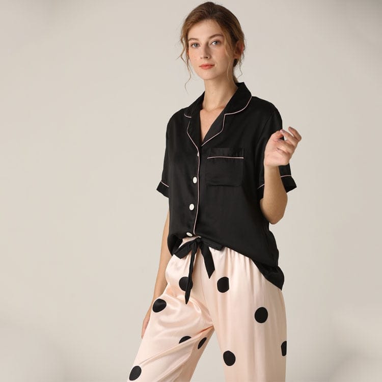 Women's Silk Suit Short Sleeve Trousers Loose High Waist Sleepwear BENNYS