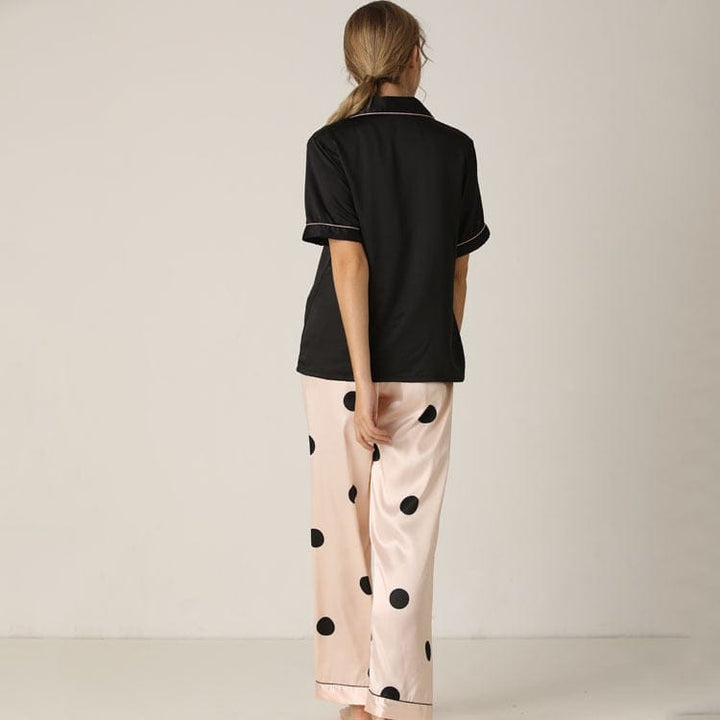 Women's Silk Suit Short Sleeve Trousers Loose High Waist Sleepwear BENNYS