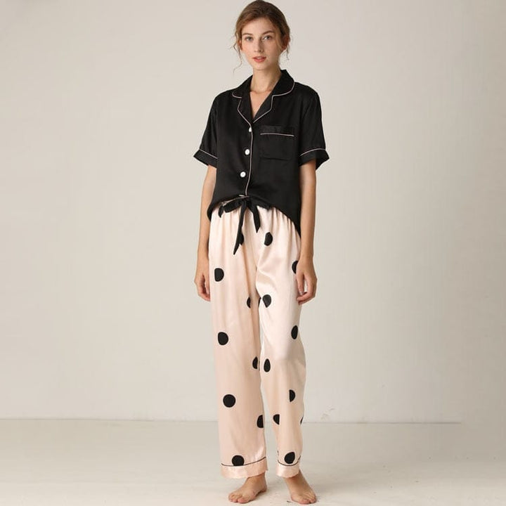 Women's Silk Suit Short Sleeve Trousers Loose High Waist Sleepwear BENNYS