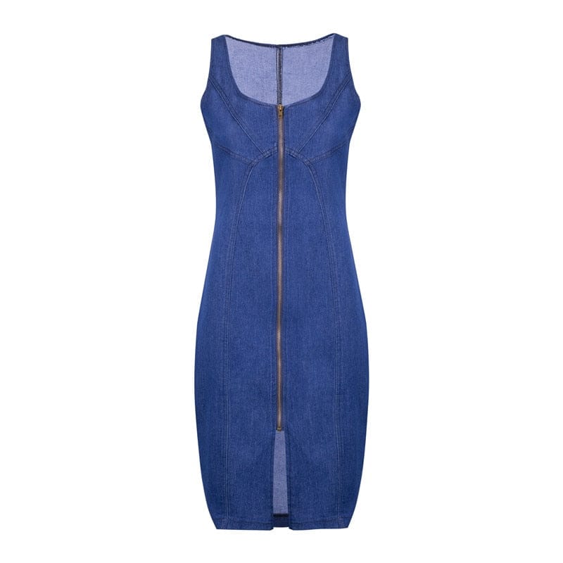 Women's Summer Sleeveless Denim Dress Slim Zipper Jeans Dress BENNYS