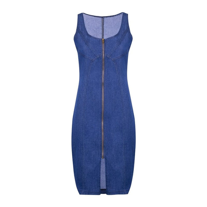 Women's Summer Sleeveless Denim Dress Slim Zipper Jeans Dress BENNYS