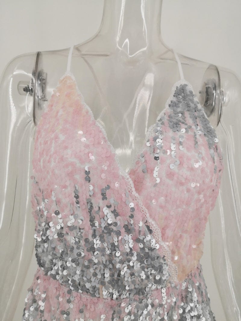 Women's V-Neck Sling Backless Sequin Jumpsuit BENNYS