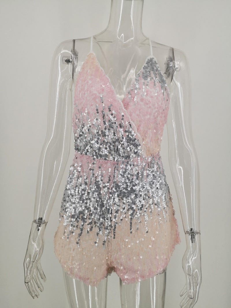 Women's V-Neck Sling Backless Sequin Jumpsuit BENNYS