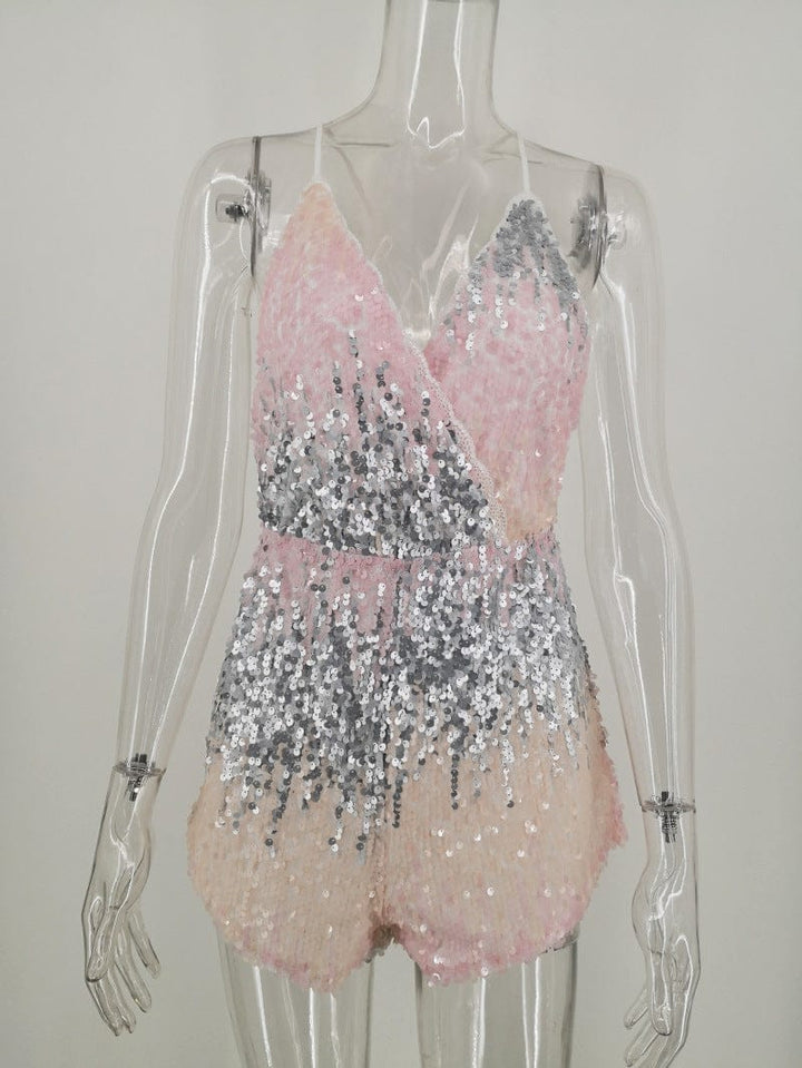 Women's V-Neck Sling Backless Sequin Jumpsuit BENNYS