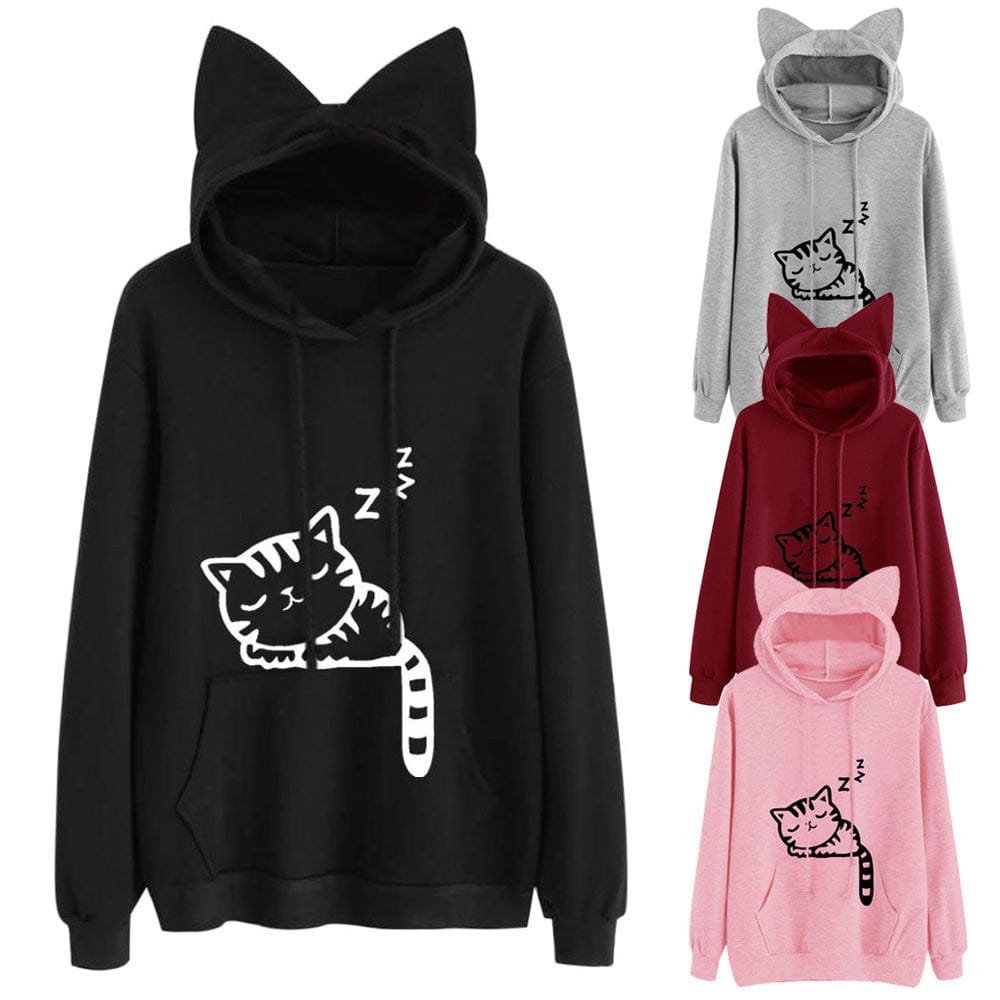Women's loose printed hooded sweater BENNYS