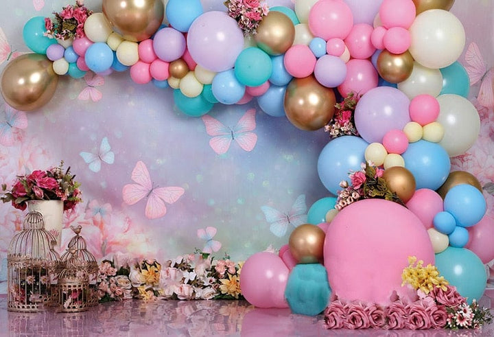 Wonderland Flowers Butterfly Balloons Girl 1st Birthday Decor BENNYS