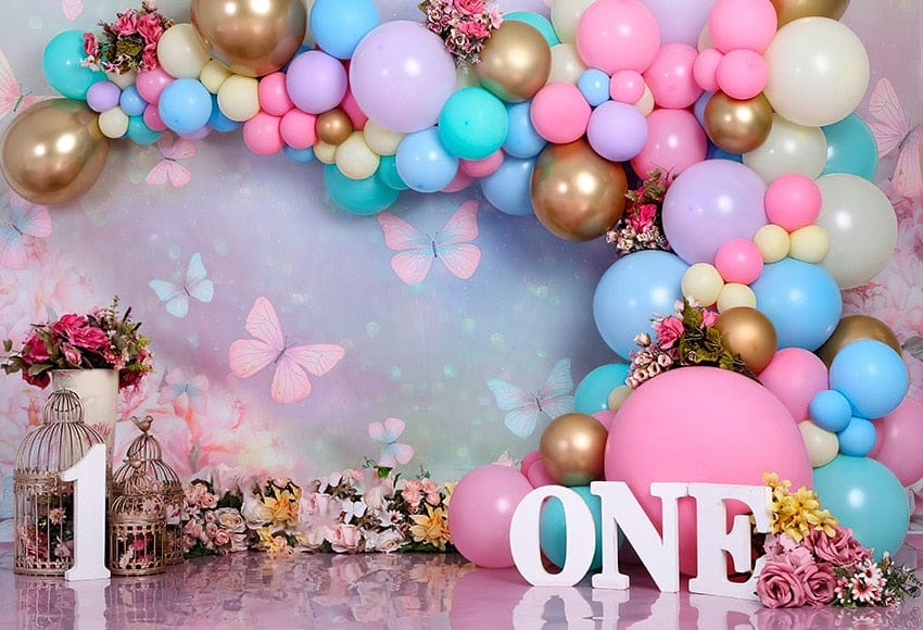 Wonderland Flowers Butterfly Balloons Girl 1st Birthday Decor BENNYS