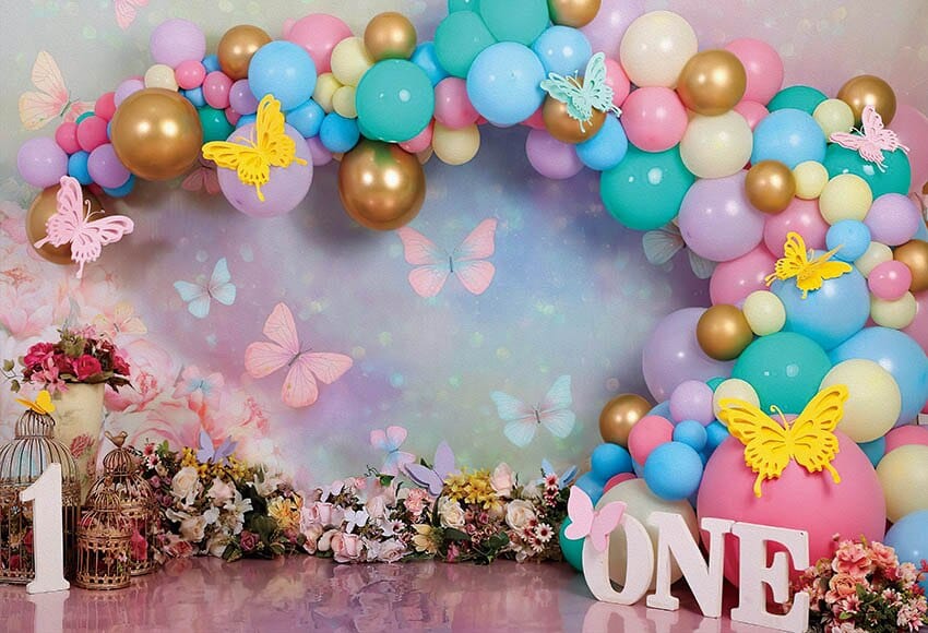 Wonderland Flowers Butterfly Balloons Girl 1st Birthday Decor BENNYS