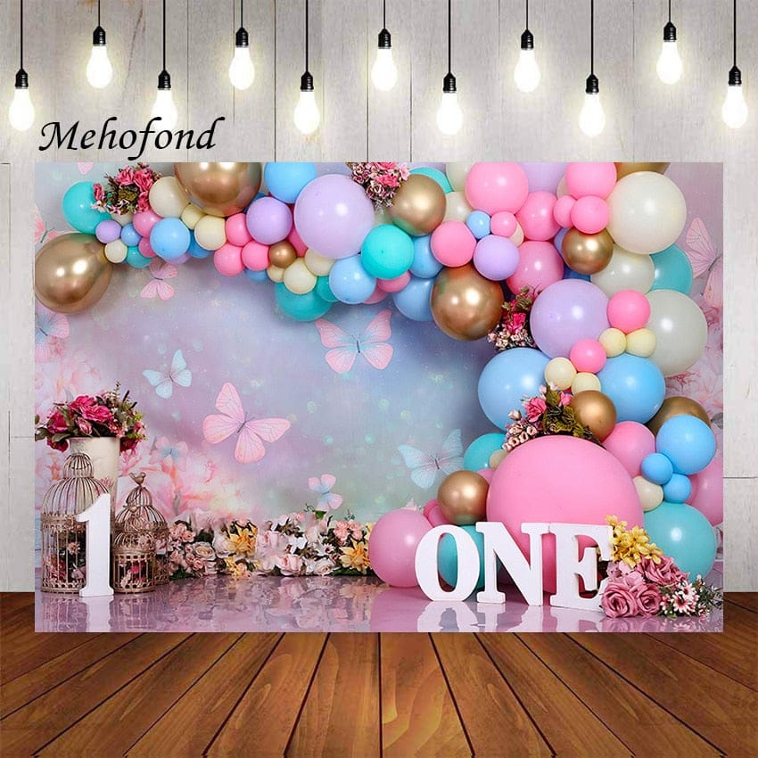 Wonderland Flowers Butterfly Balloons Girl 1st Birthday Decor BENNYS
