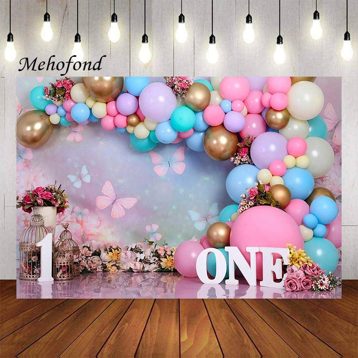 Wonderland Flowers Butterfly Balloons Girl 1st Birthday Decor BENNYS