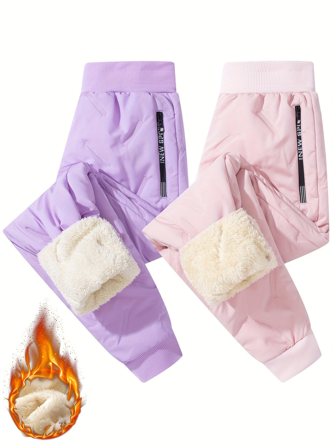 Waterproof & Windproof 2pcs Girls' Thick Fleece-Lined Winter Pants