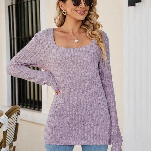 Women's Square Collar Long Sleeve Chiffon Top – Bennys Beauty World