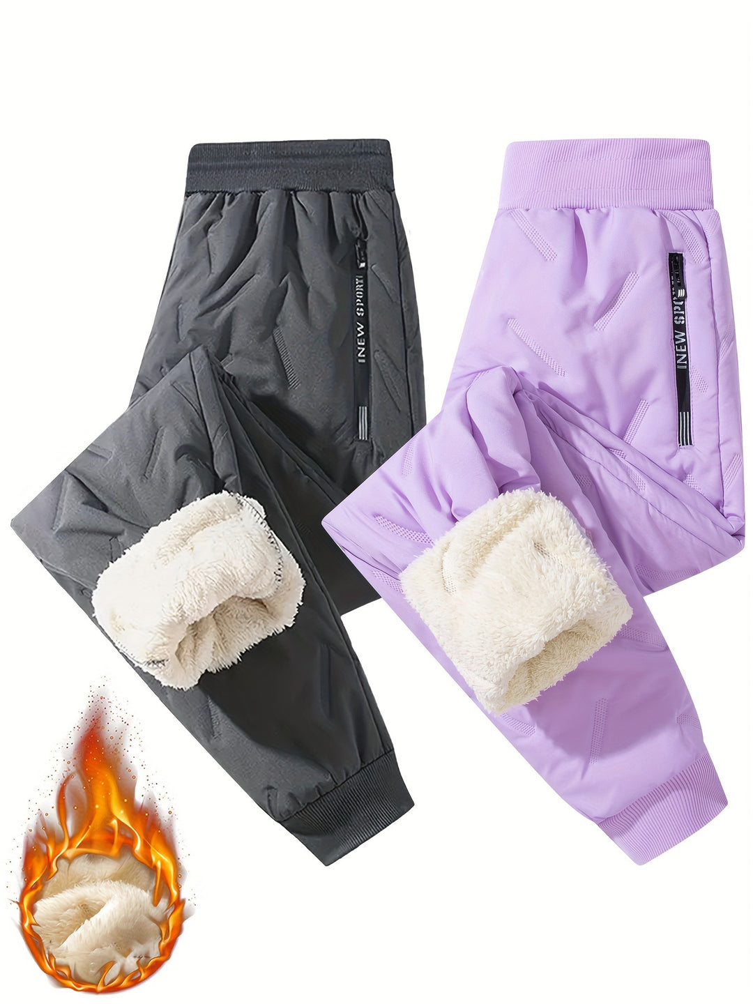 Waterproof & Windproof 2pcs Girls' Thick Fleece-Lined Winter Pants