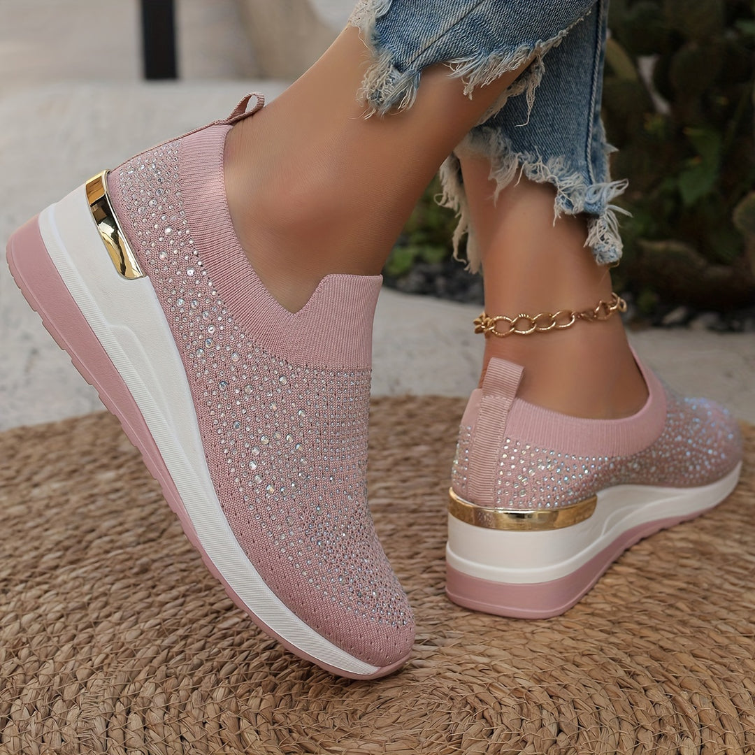 Women's Rhinestone Decor Platform Sneakers