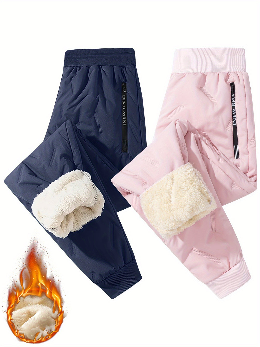 Waterproof & Windproof 2pcs Girls' Thick Fleece-Lined Winter Pants