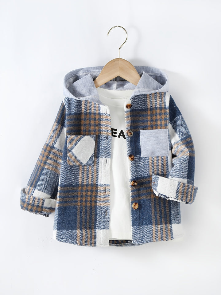 Toddler Boy Jacket Long Sleeve Plaid Coat Tops Casual Button Down Hoodie Shirts-Bennys Beauty World