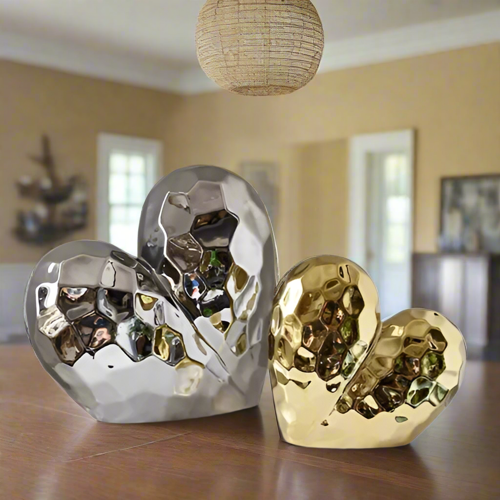 Gold Plated Heart Shape Ceramic Statue-Statue-Arlik interiors