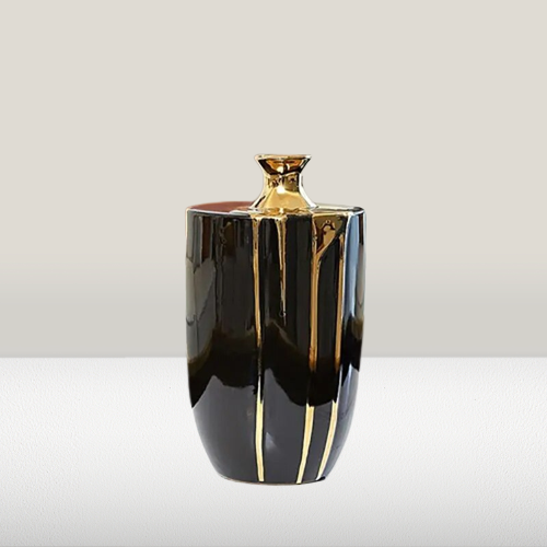 Ceramic black and gold vase-Vase-Arlik interiors