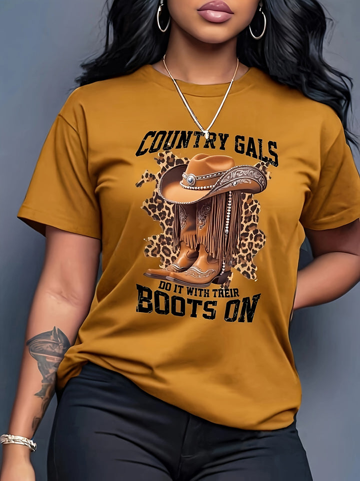 Western Boots Print Crew Neck T-shirt