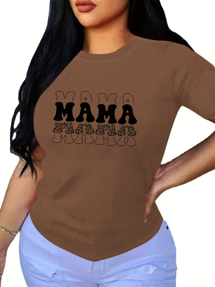 Mother's Day MAMA Print T-Shirt, Casual Crew Neck Short Sleeve Top