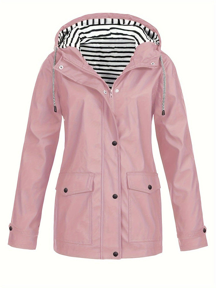 Cozy Lined Striped Zip Up Hooded Jacket-Jacket-Bennys Beauty World