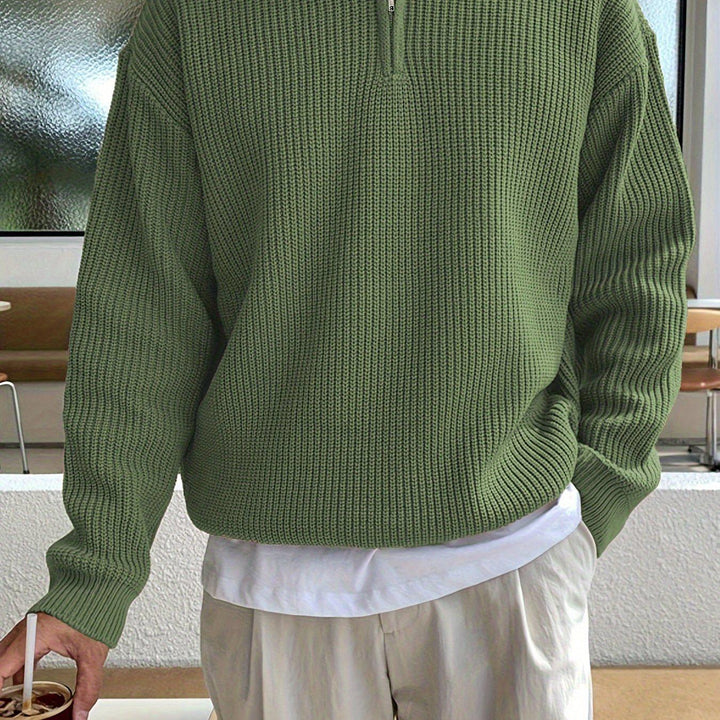 Men's Loose Fit Solid Striped Knitted Sweater-Sweatshirt-Bennys Beauty World