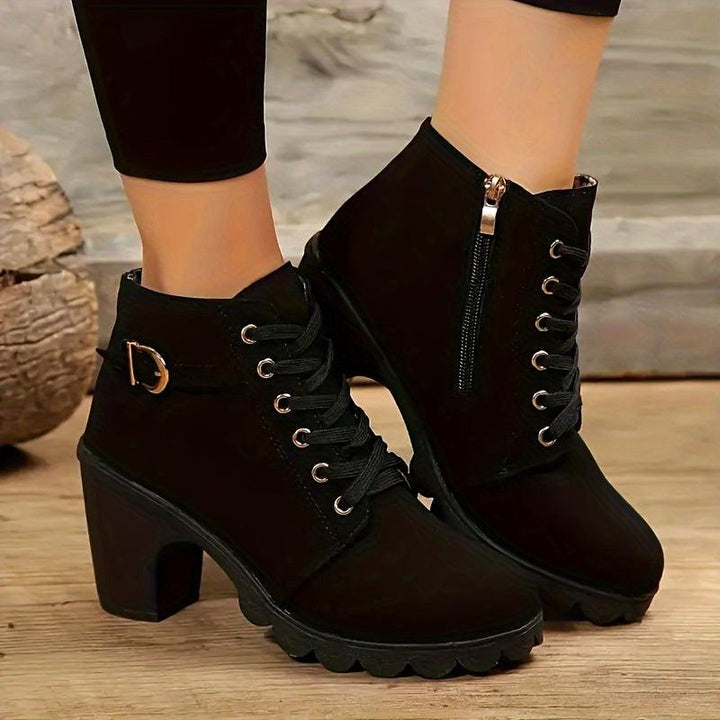 Womens Trendy Solid Hue Chunky Heel Ankle Boots-boots-Bennys Beauty World