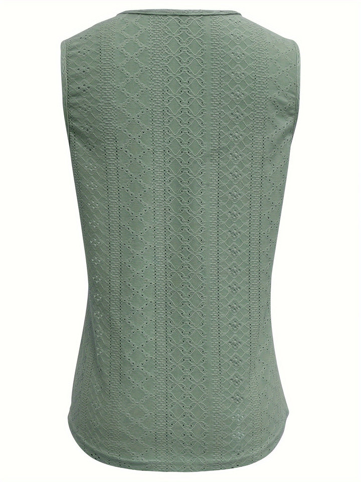 Eyelet Solid Tank Top, Casual Sleeveless Tank Top For Summer, Women's Clothing-Bennys Beauty World
