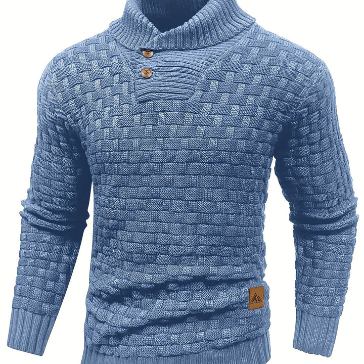 Men's Casual Waffle Knit Lapel Button Sweater