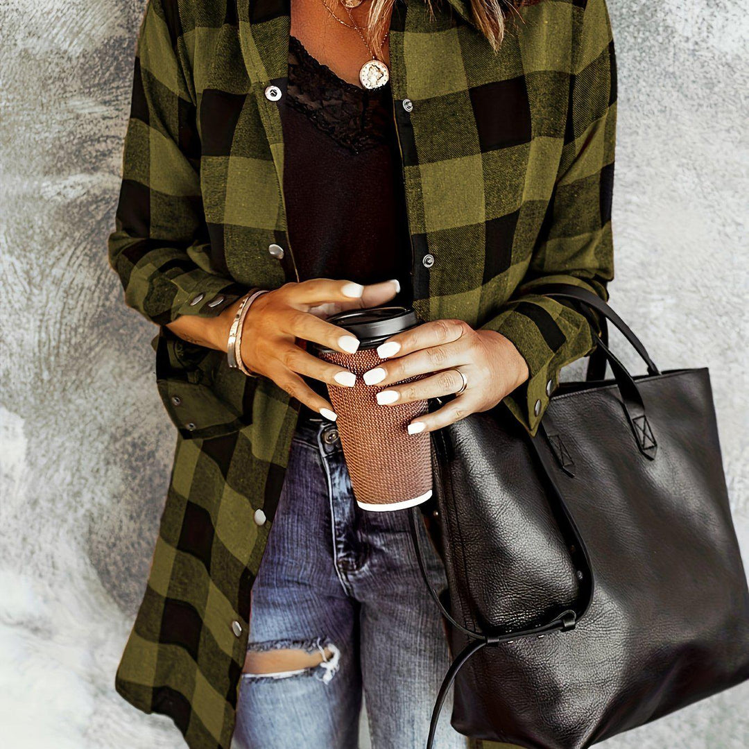 Plaid Casual Long Sleeve Shirt For Women-Shirt-Bennys Beauty World