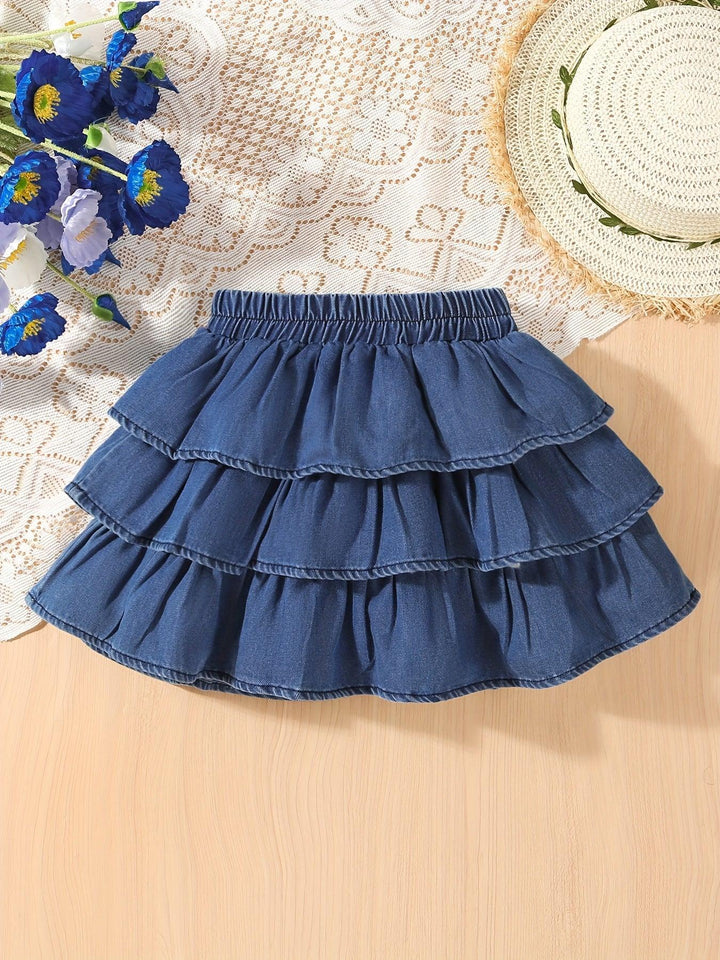 Girls' Summer Denim Skirt with a Cake Design
