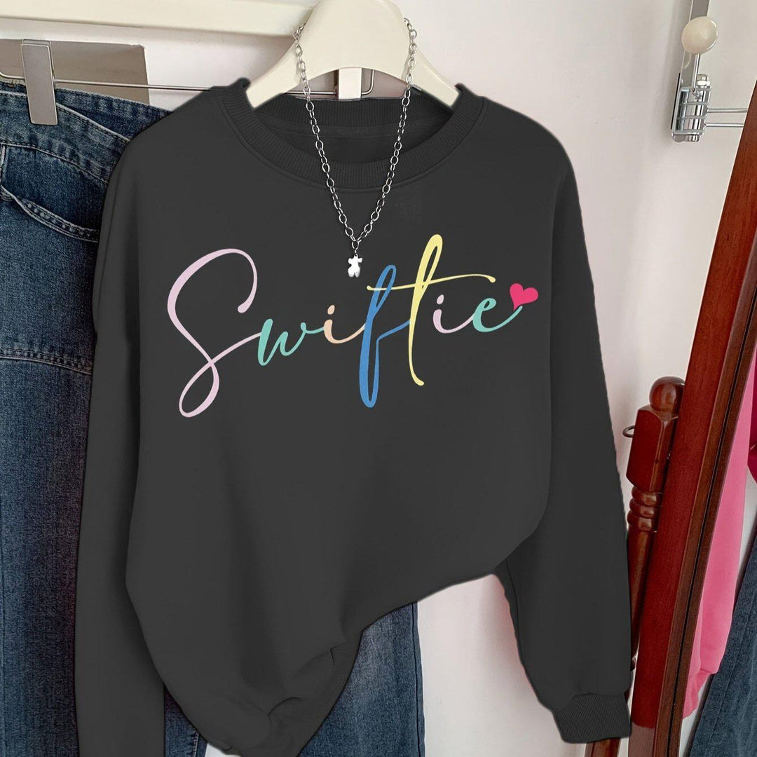 Cozy Chic Swiftie Print Long Sleeve Crew Neck Sweatshirt-Sweatshirt-Bennys Beauty World