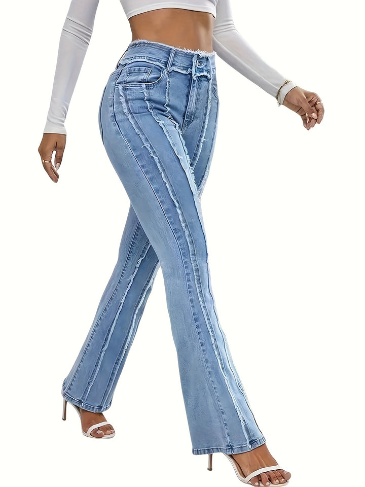 Women's Flared High-Waisted Relaxed Fit Jeans - Cotton Blend with Stretch, Machine Washable, All-Season Essential-Bennys Beauty World