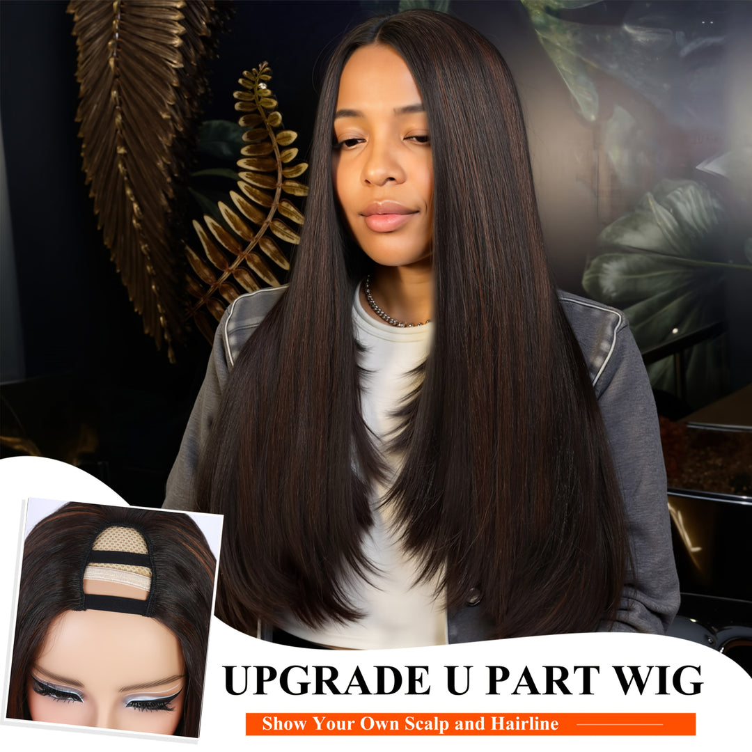 24" Heat Resistant Synthetic Glueless U/V Part Wig