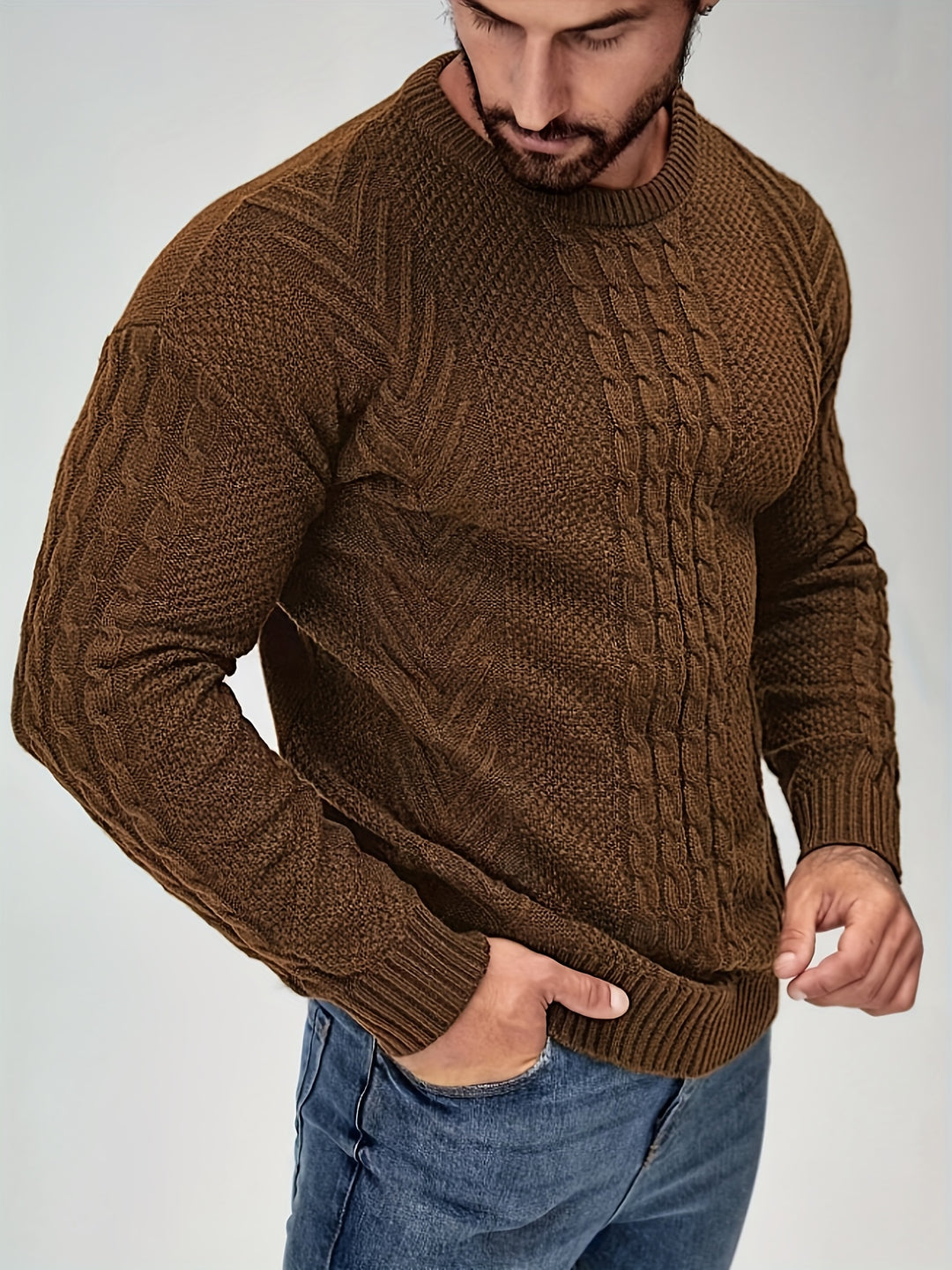 Men's Warm Casual Sweater Fashion Knit Crew Neck Pullover