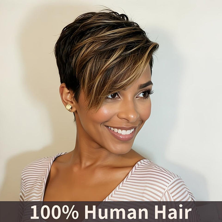 Short Ombre Pixie Cut Human Hair Wig for Women - Bennys Beauty World