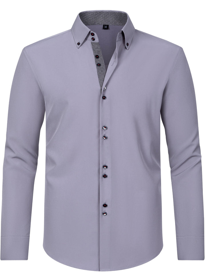 Men's Solid Color Lapel Collar Design Dress Shirts, Long Sleeve Casual Button Down Shirt For Formal Occasions-Bennys Beauty World