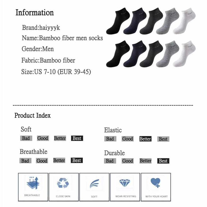 10 Pairs / Pack Men's High Quality Breathable Anti-Bacterial  Ankle Socks Bennys Beauty World