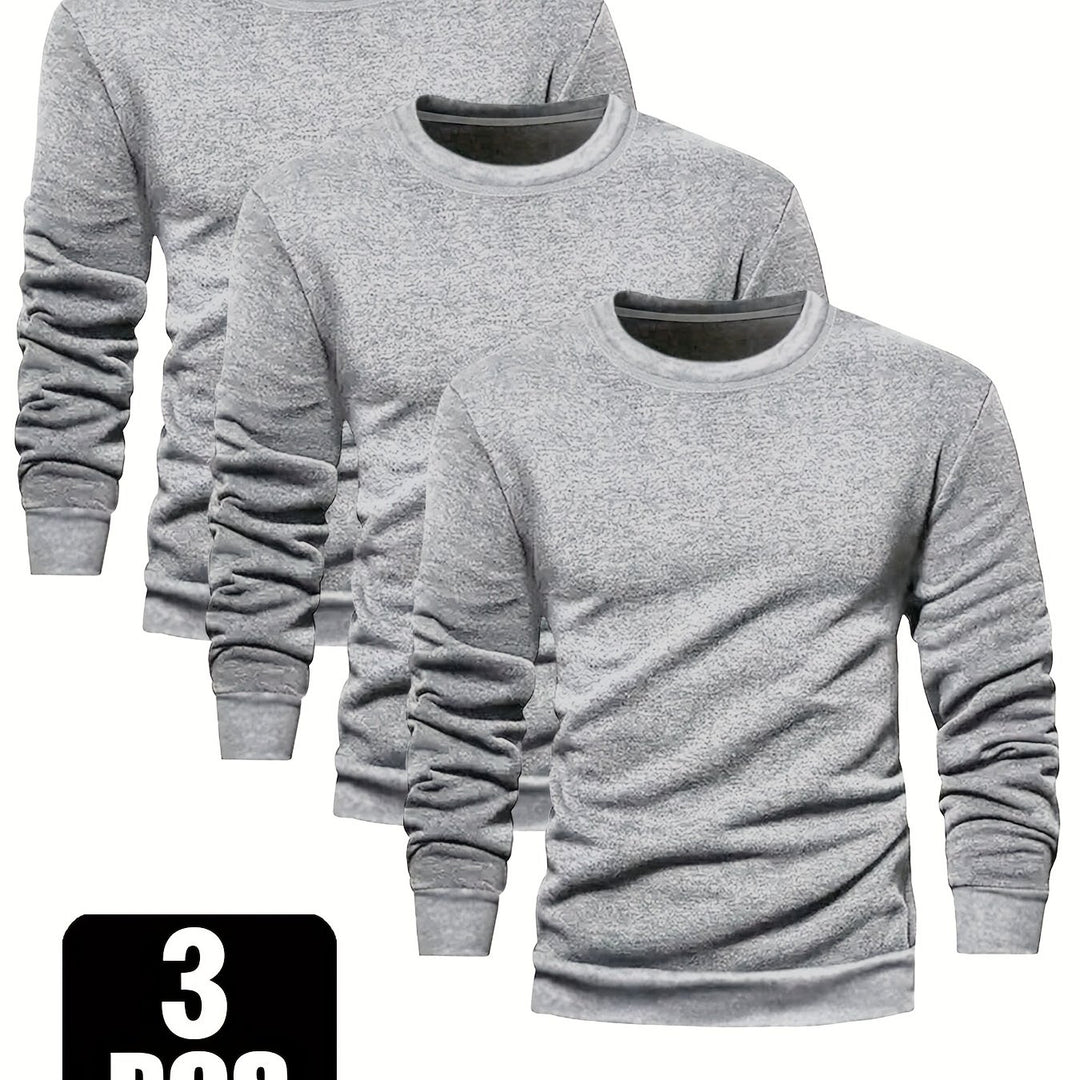 3-Pack Men'S Crew Neck Long Sleeve Knit Sweatshirts | Casual Style, Solid Color, Regular Fit