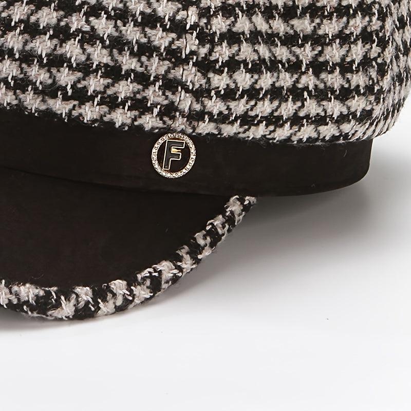 Elegant Houndstooth Knit Beret for Women - Cozy & Breathable Design-Bennys Beauty World