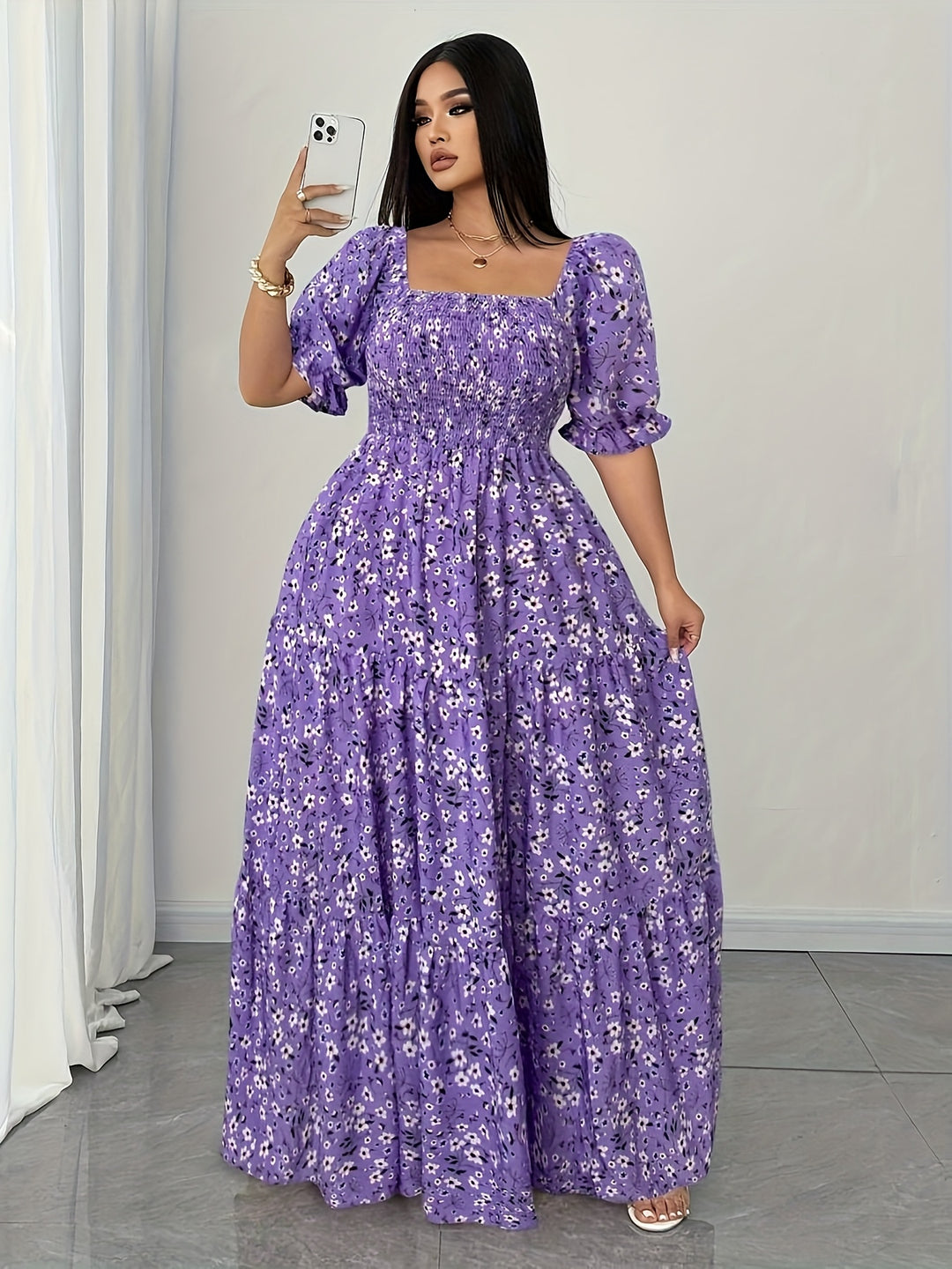 Women's Elegant Floral Print Maxi Dress