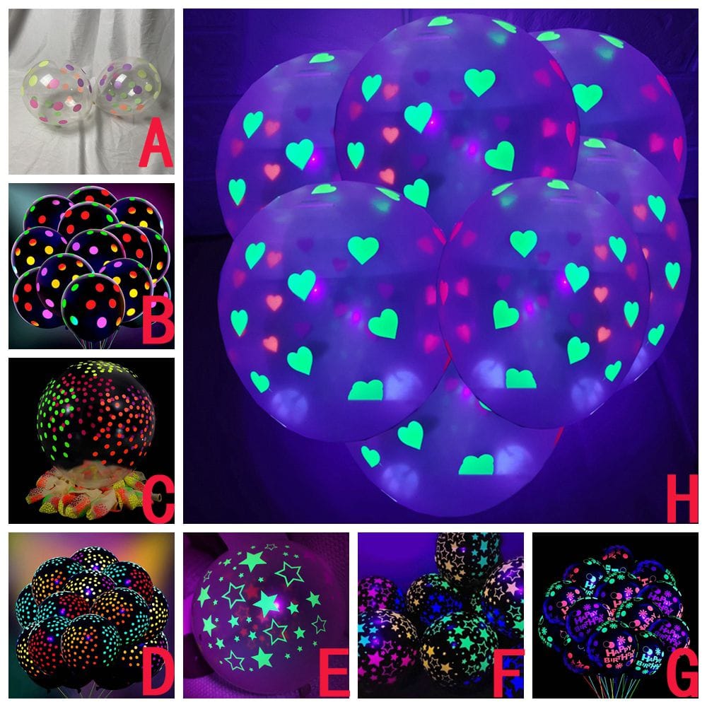 10Pcs 12 inch Neon Fluorescent Balloons Polka Dot Stars Happy Birthday Glow Bennys Beauty World